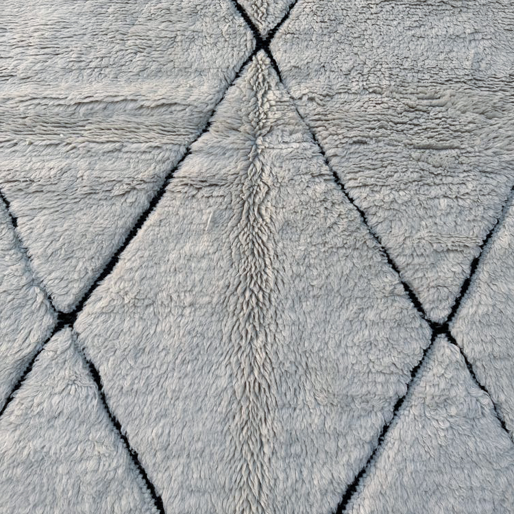 Moroccan custom rug from Beni Ourain, Wool and Thread, black and white