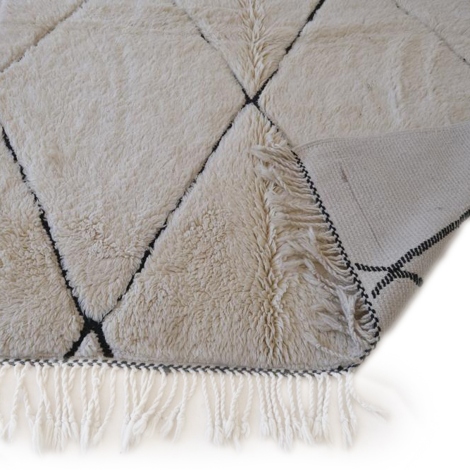 Moroccan custom rug from Beni Ourain, Wool and Thread, black and white