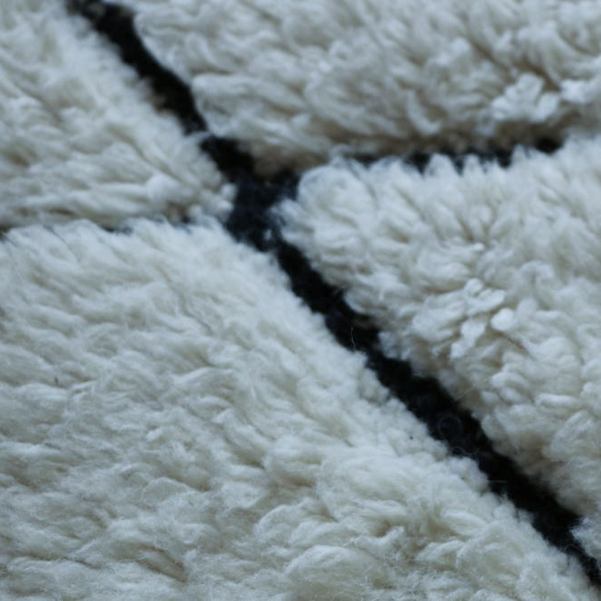 Moroccan custom rug from Beni Ourain, Wool and Thread, black and white
