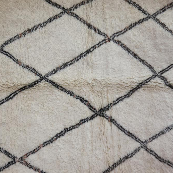 Moroccan custom rug from Beni Ourain, Wool and Thread, black and white