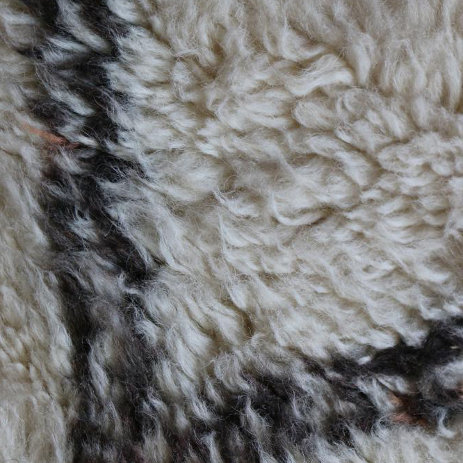 Moroccan custom rug from Beni Ourain, Wool and Thread, black and white