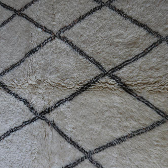 Moroccan custom rug from Beni Ourain, Wool and Thread, black and white