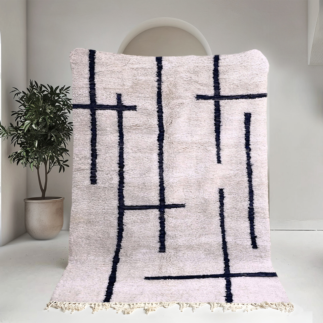 Moroccan custom rug from Beni Ourain, Wool, black and white