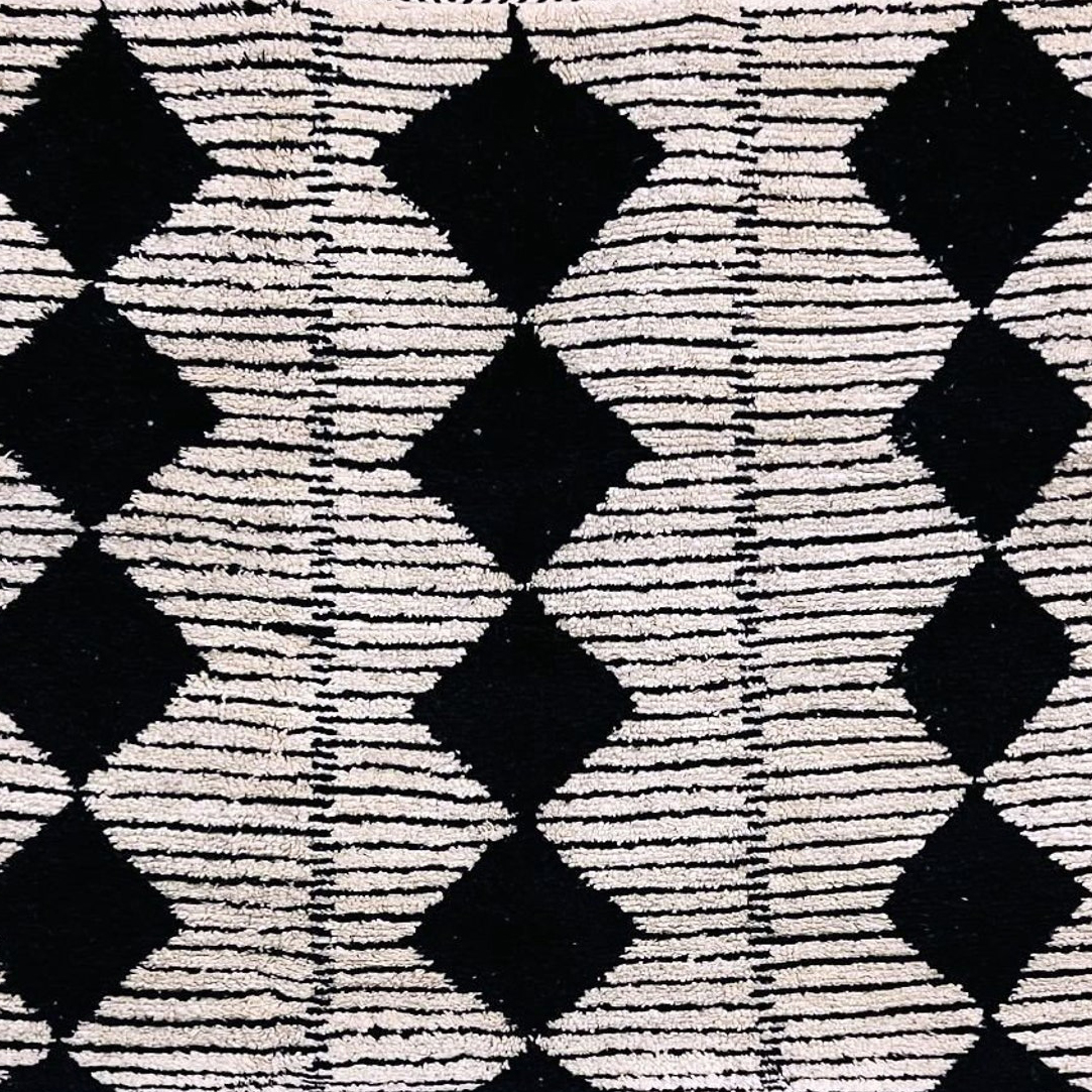 Moroccan custom rug from Beni Ourain, Wool, black and white