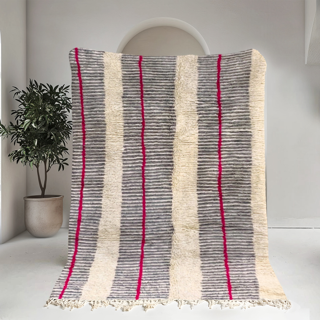 Moroccan custom rug from Beni Ourain, Wool, black and white