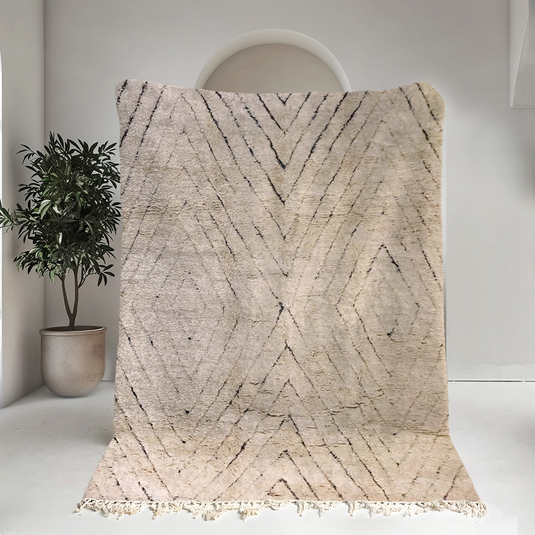Moroccan custom rug from Beni Ourain, Wool, Off-white
