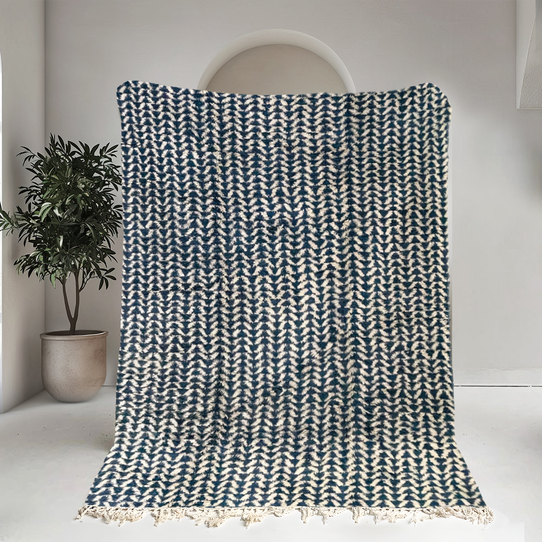 Moroccan custom rug from Beni Ourain, Wool, Blue