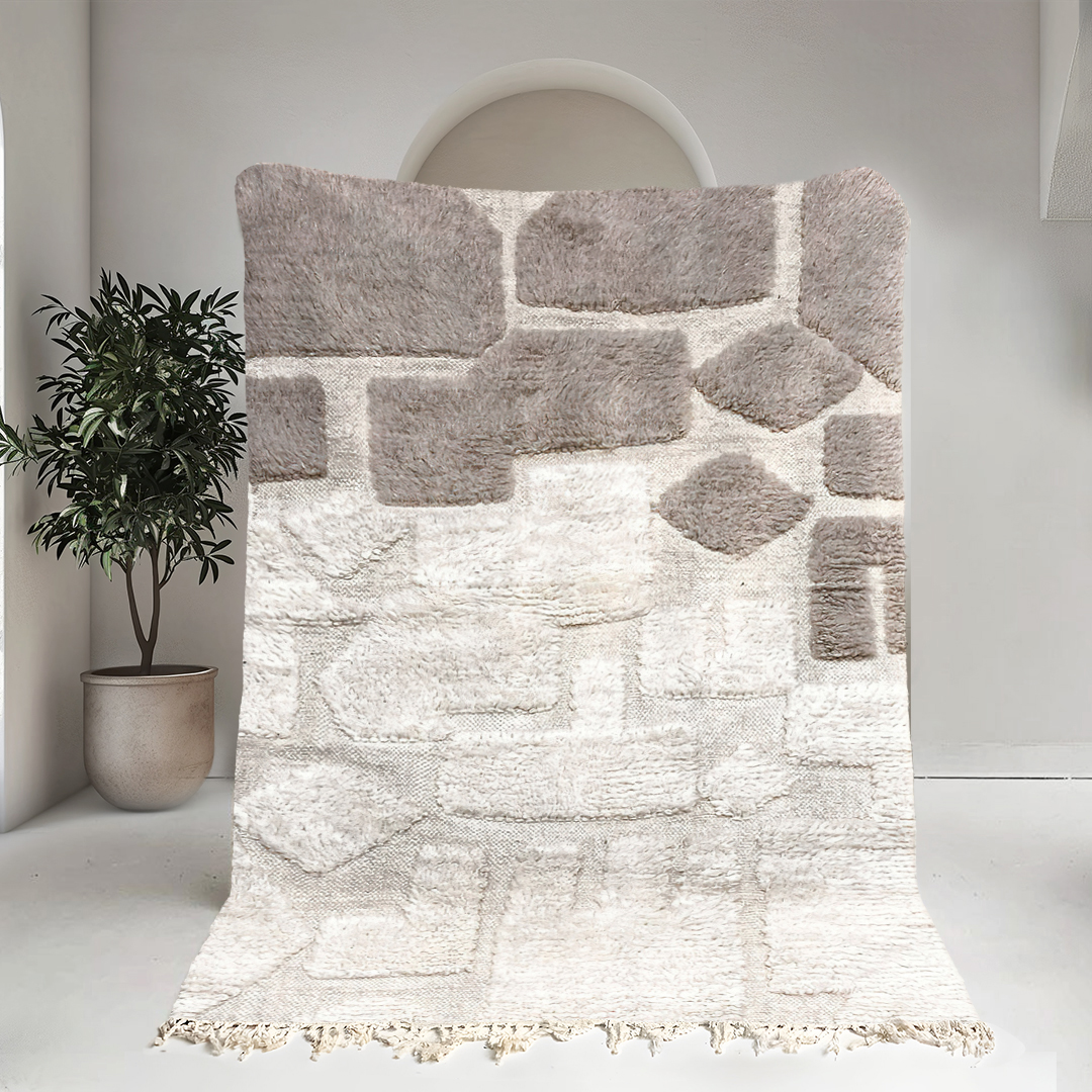 Moroccan custom rug from Beni Ourain, Wool, White