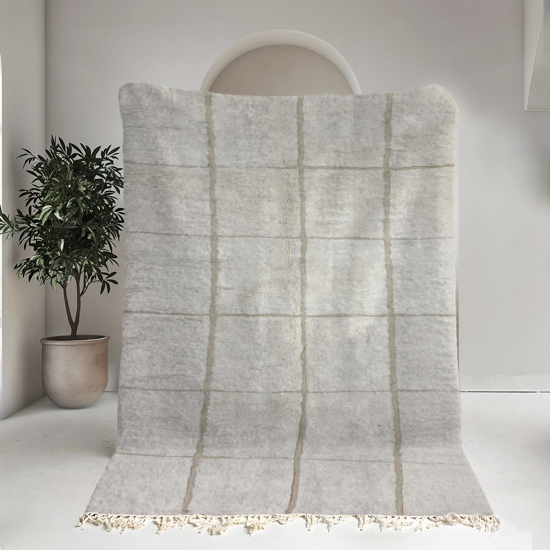 Moroccan custom rug from Beni Ourain, Wool, Off-white