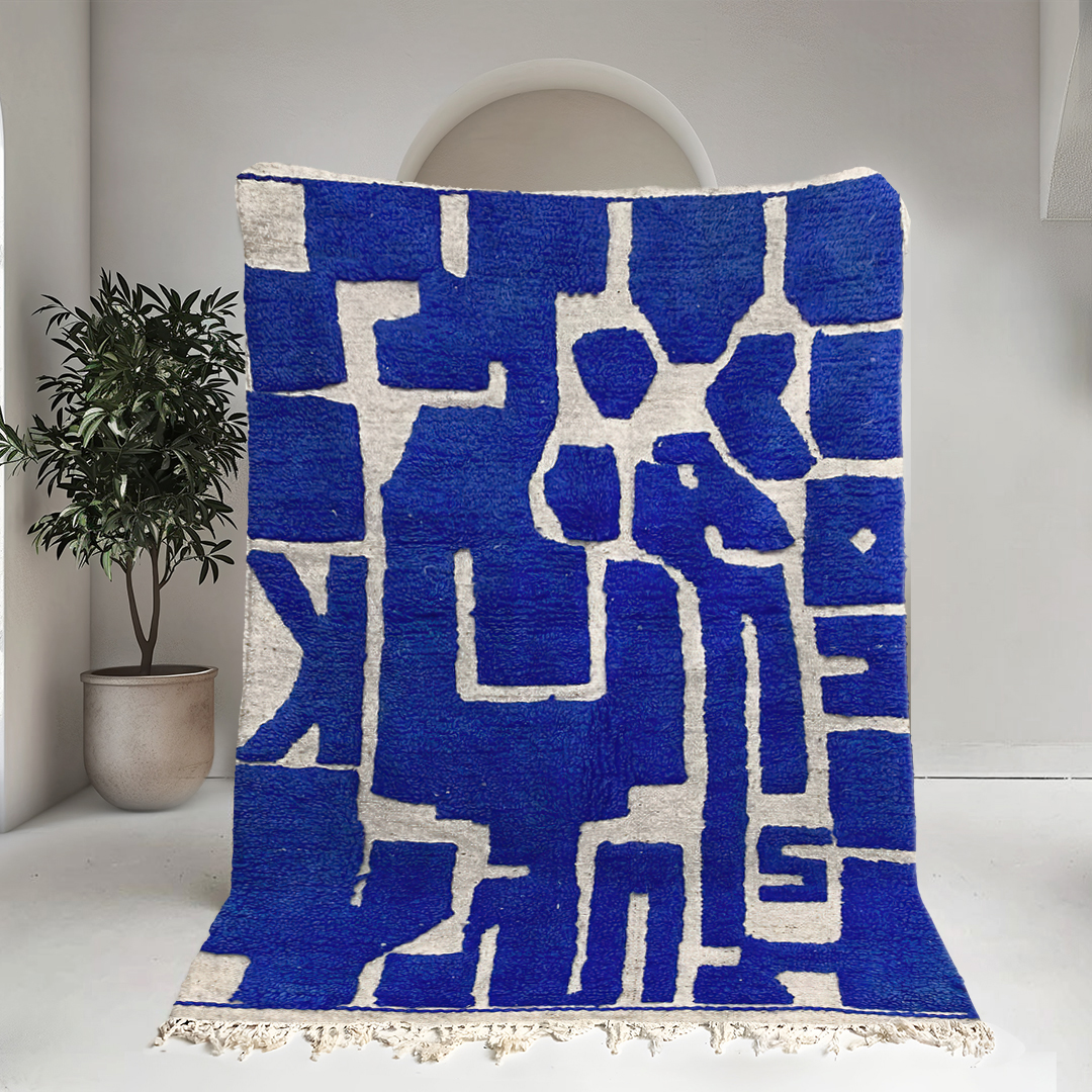 Moroccan custom rug from Beni Ourain, Wool and Wool, Blue