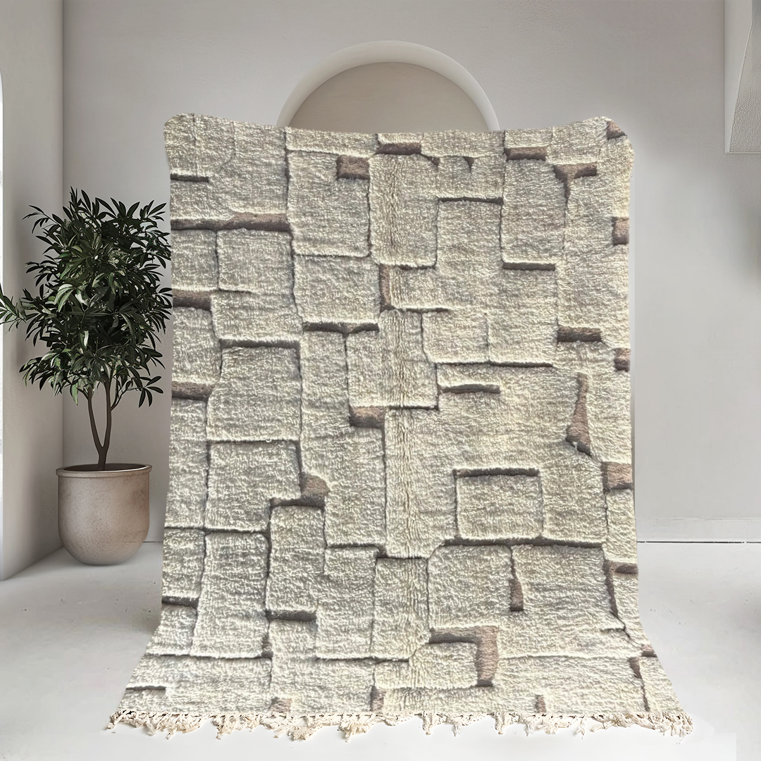 Moroccan custom rug from Beni Ourain, Wool, Off-white