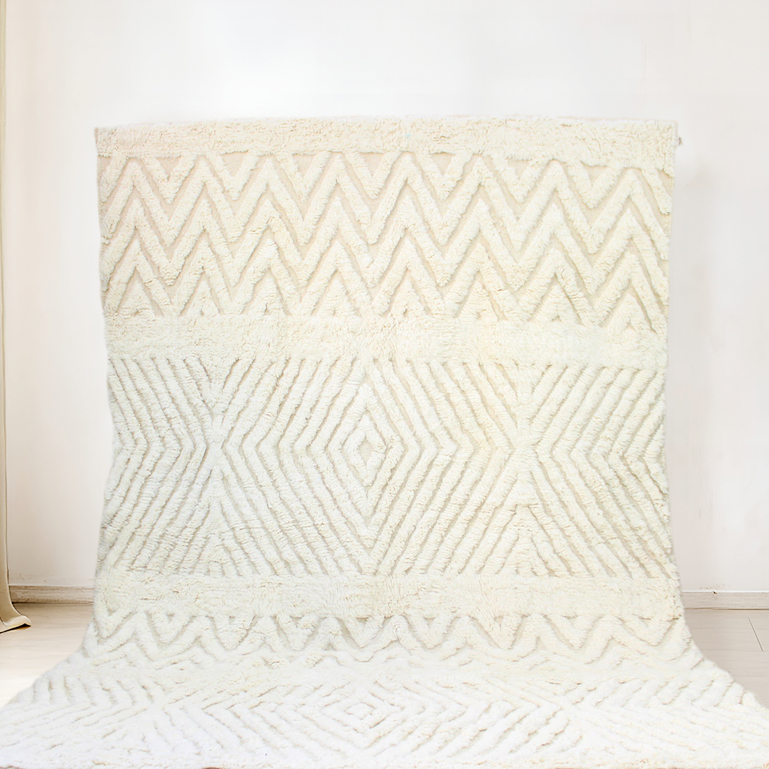 Moroccan custom rug from Beni Ourain, Wool, White