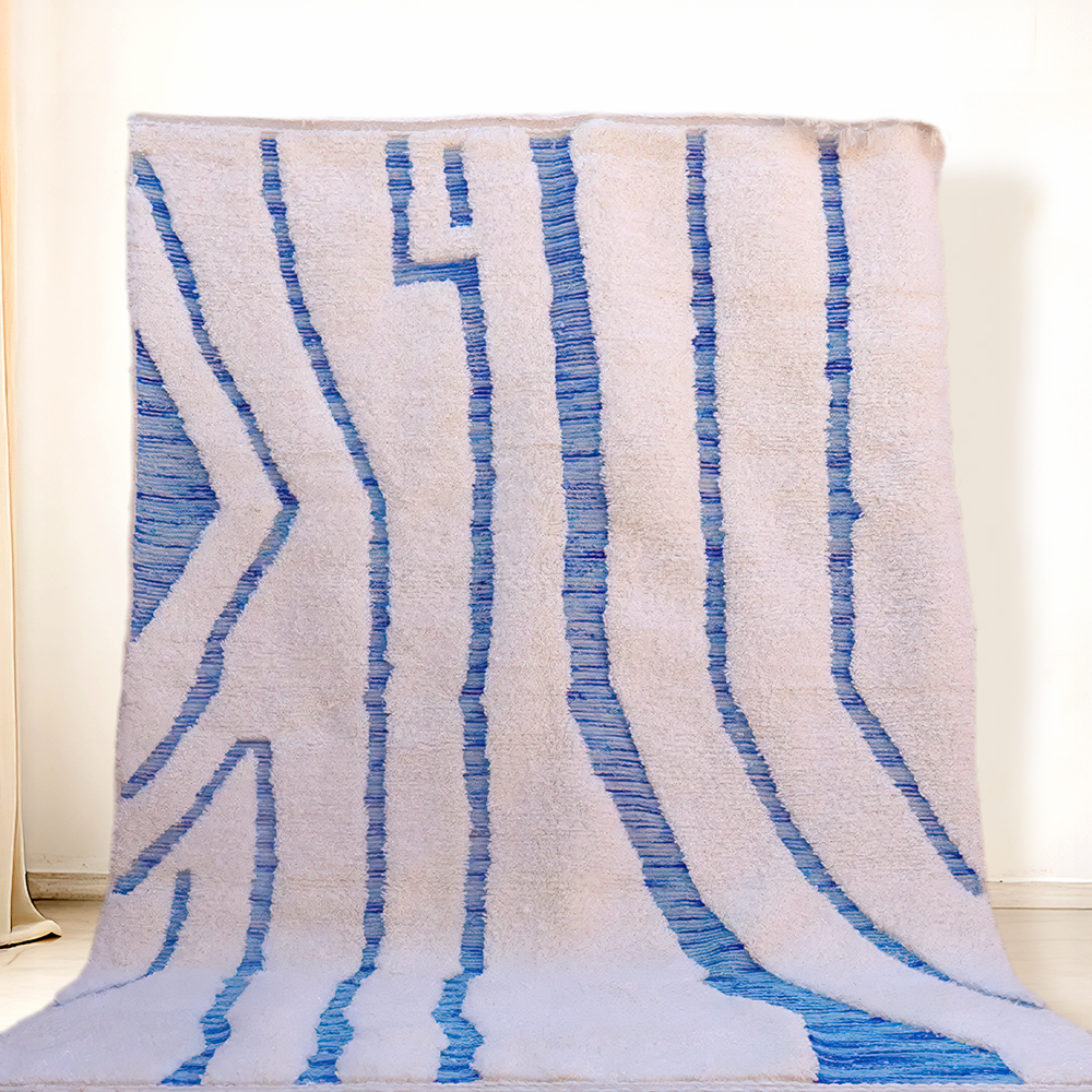 Moroccan custom rug from Beni Ourain, Wool, Blue