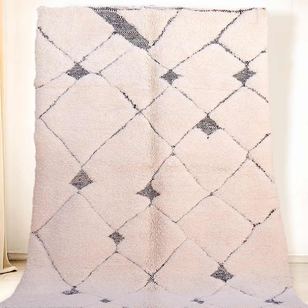 Moroccan custom rug from Beni Ourain, Wool, black and white
