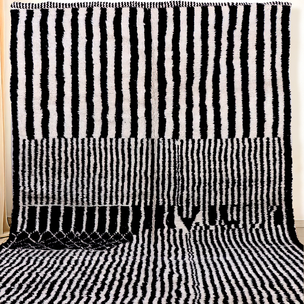 Moroccan custom rug from Beni Ourain, Wool, black and white