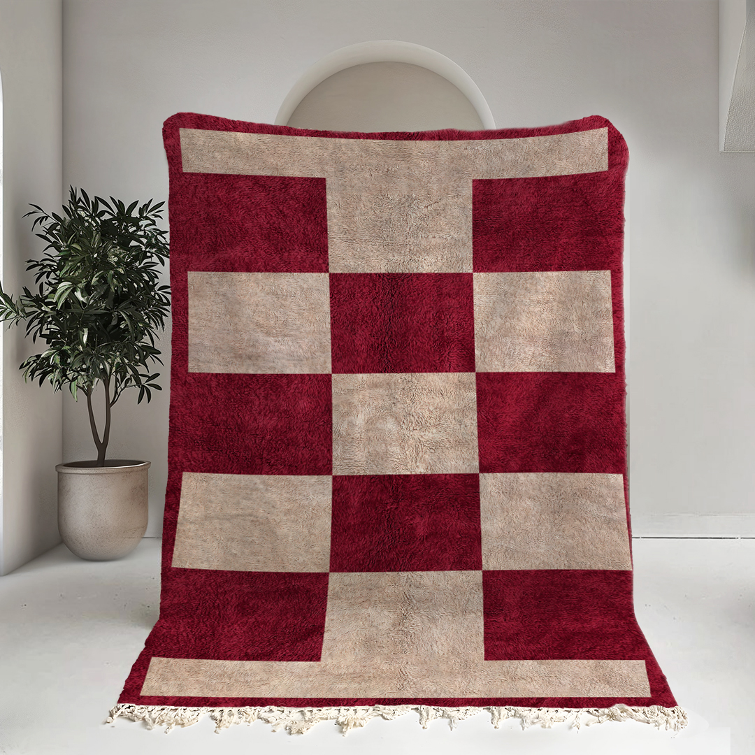 Moroccan custom rug from Beni Ourain, Wool, Red