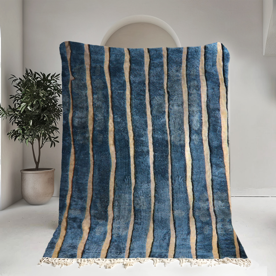 Moroccan custom rug from Beni Ourain, Wool, Blue