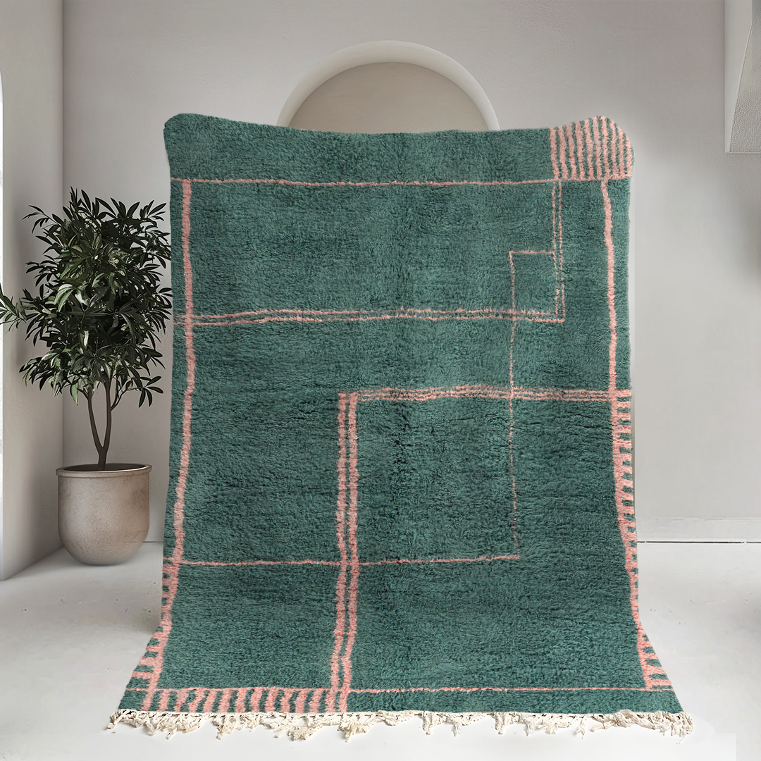 Moroccan custom rug from Beni Ourain, Wool, Green
