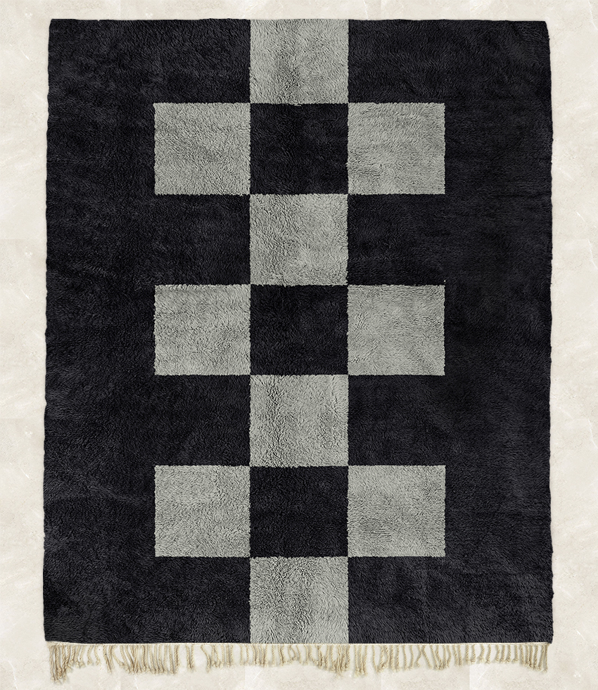 Moroccan custom rug from Beni Ourain, Wool, Black