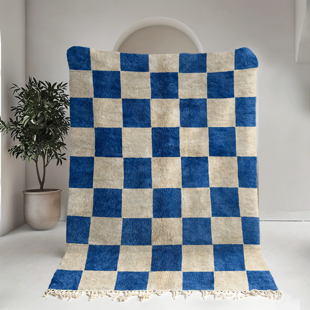 Moroccan custom rug from Beni Ourain, Wool, Blue