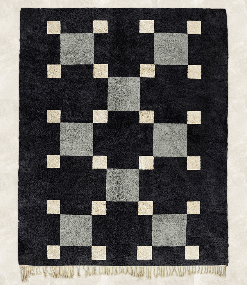 Moroccan custom rug from Beni Ourain, Wool, Black