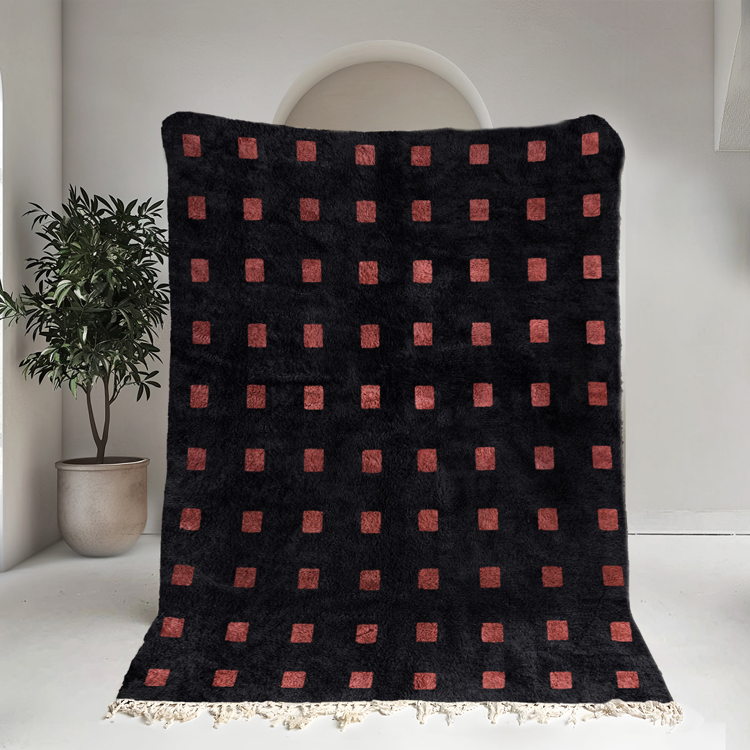 Moroccan custom rug from Beni Ourain, Wool, Black