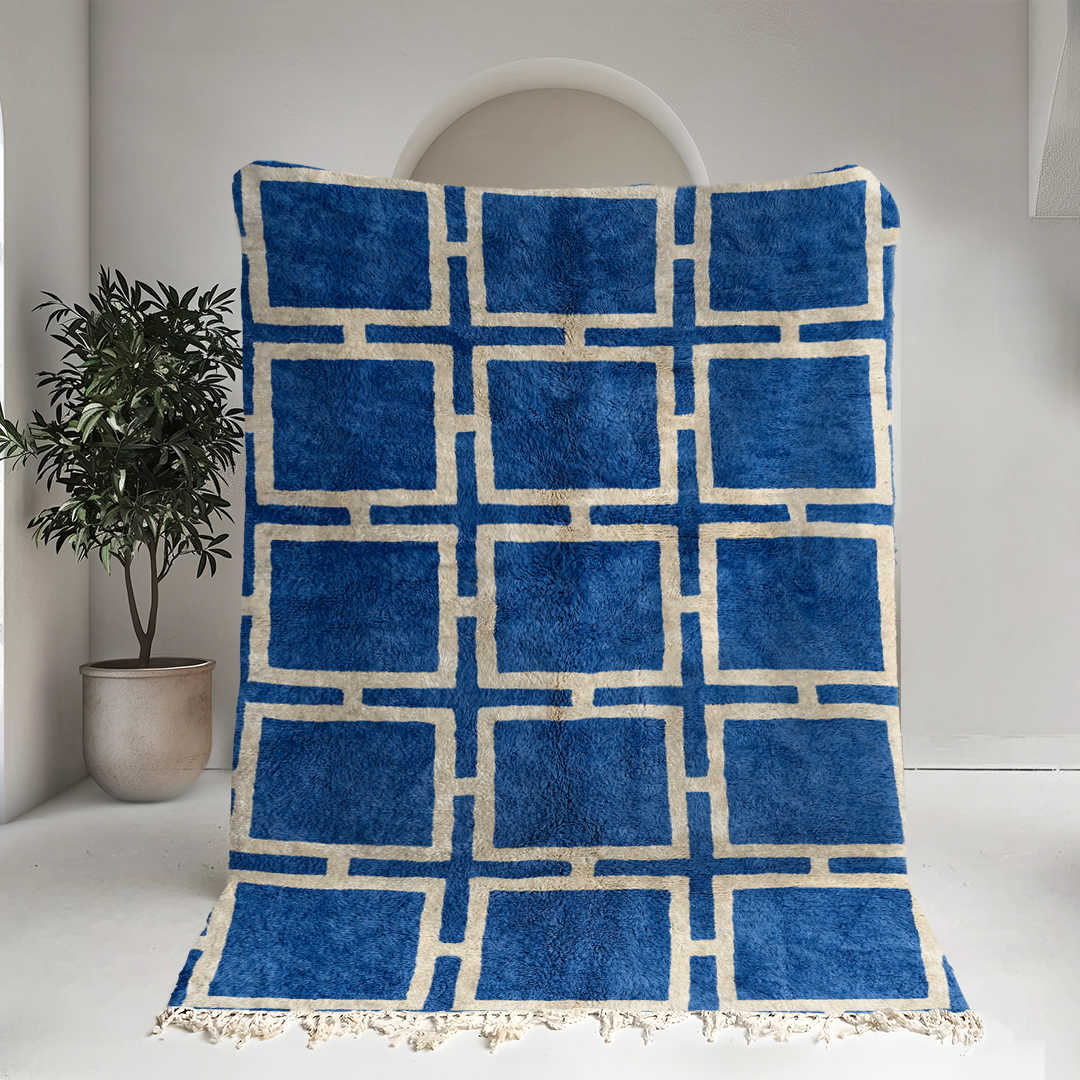 Moroccan custom rug from Beni Ourain, Wool, Blue