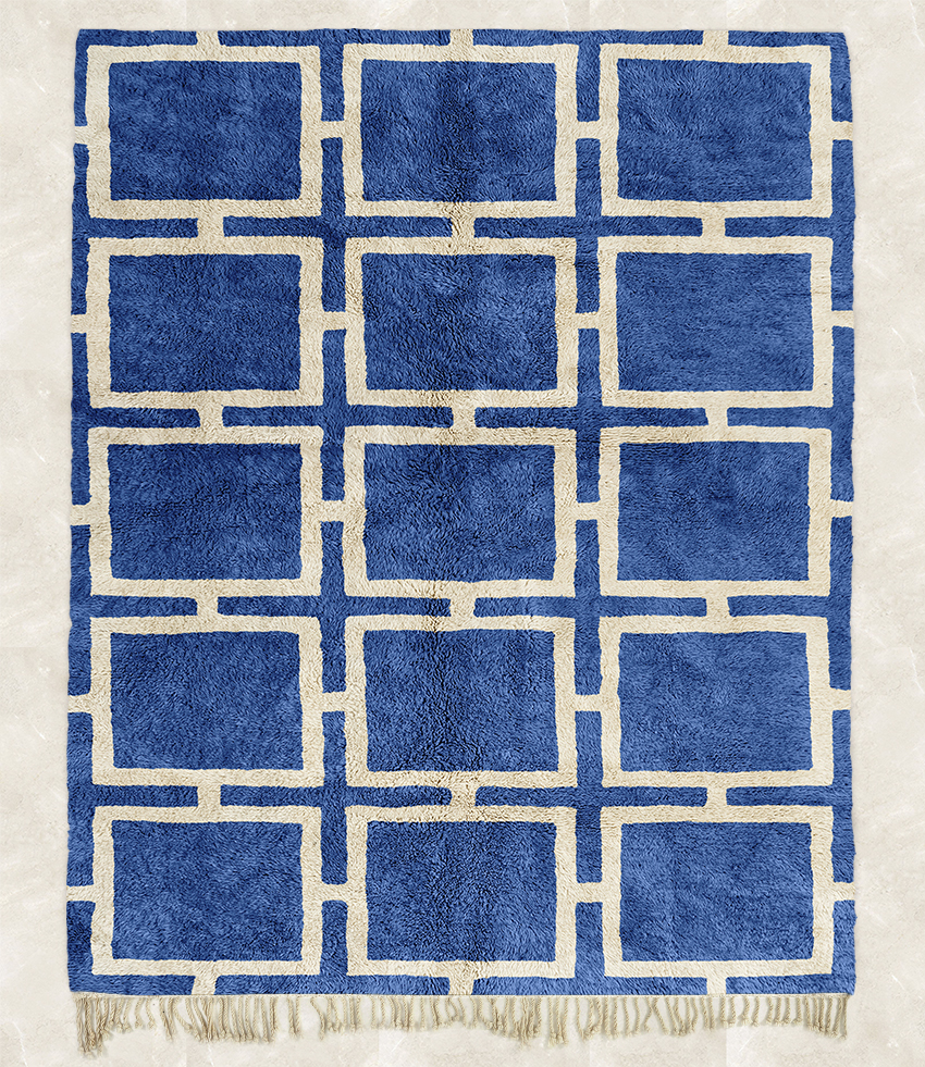 Moroccan custom rug from Beni Ourain, Wool, Blue