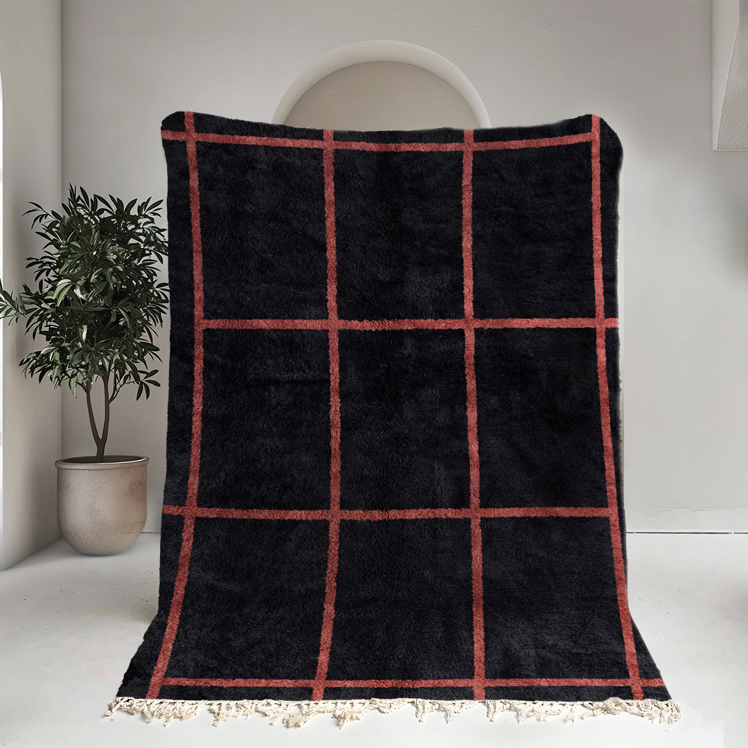 Moroccan custom rug from Beni Ourain, Wool, Black