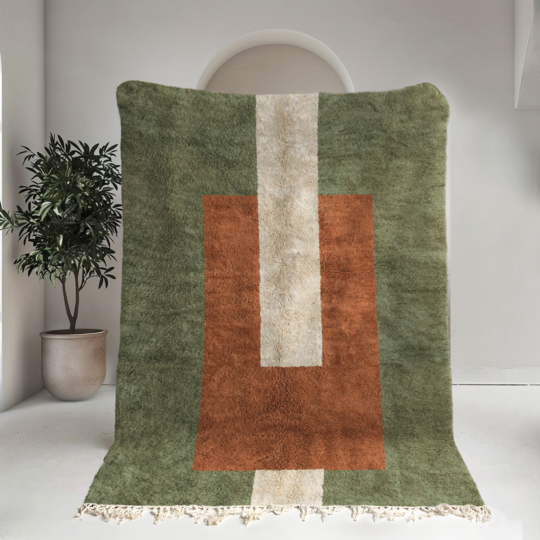 Moroccan custom rug from Beni Ourain, Wool, Green