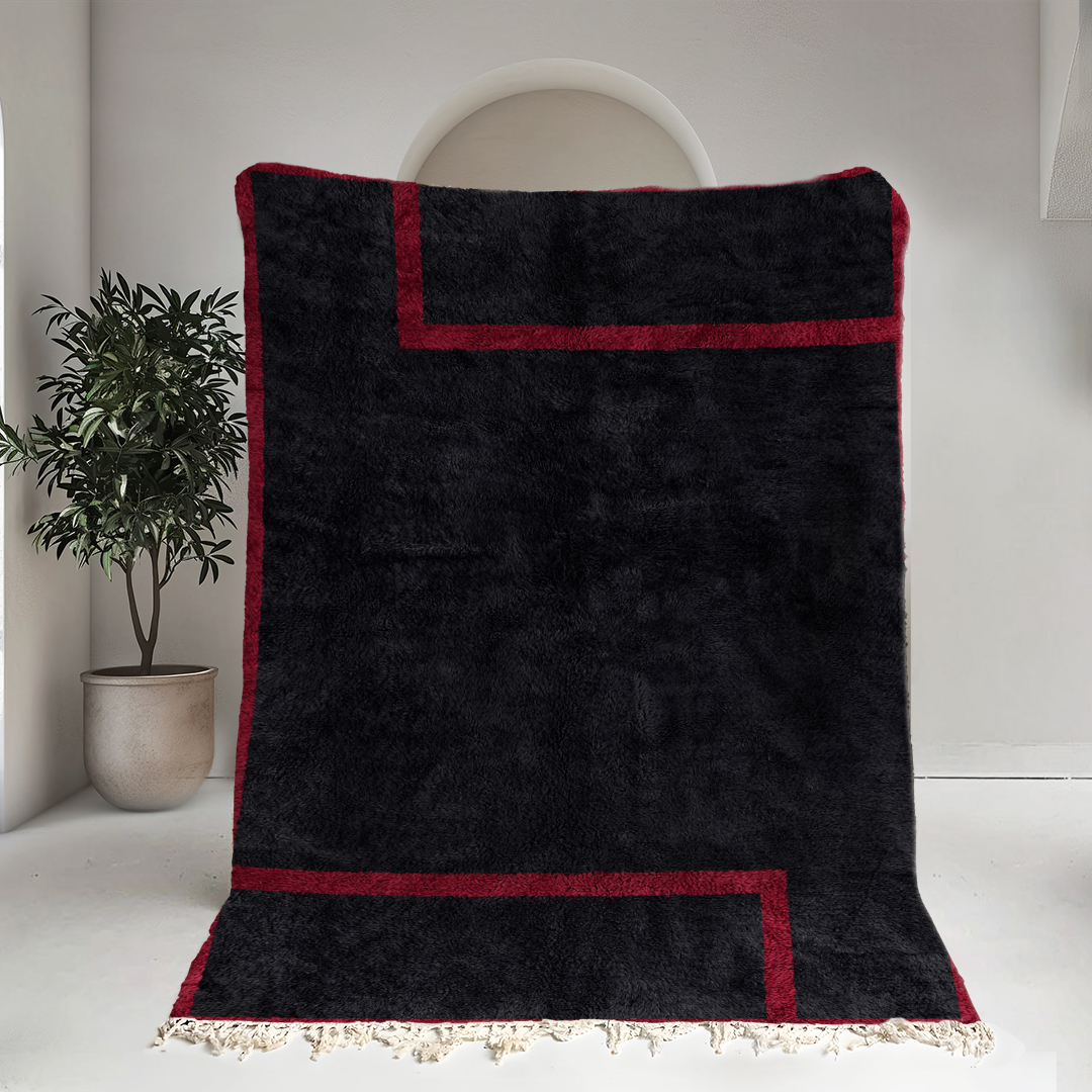 Moroccan custom rug from Beni Ourain, Wool, Black