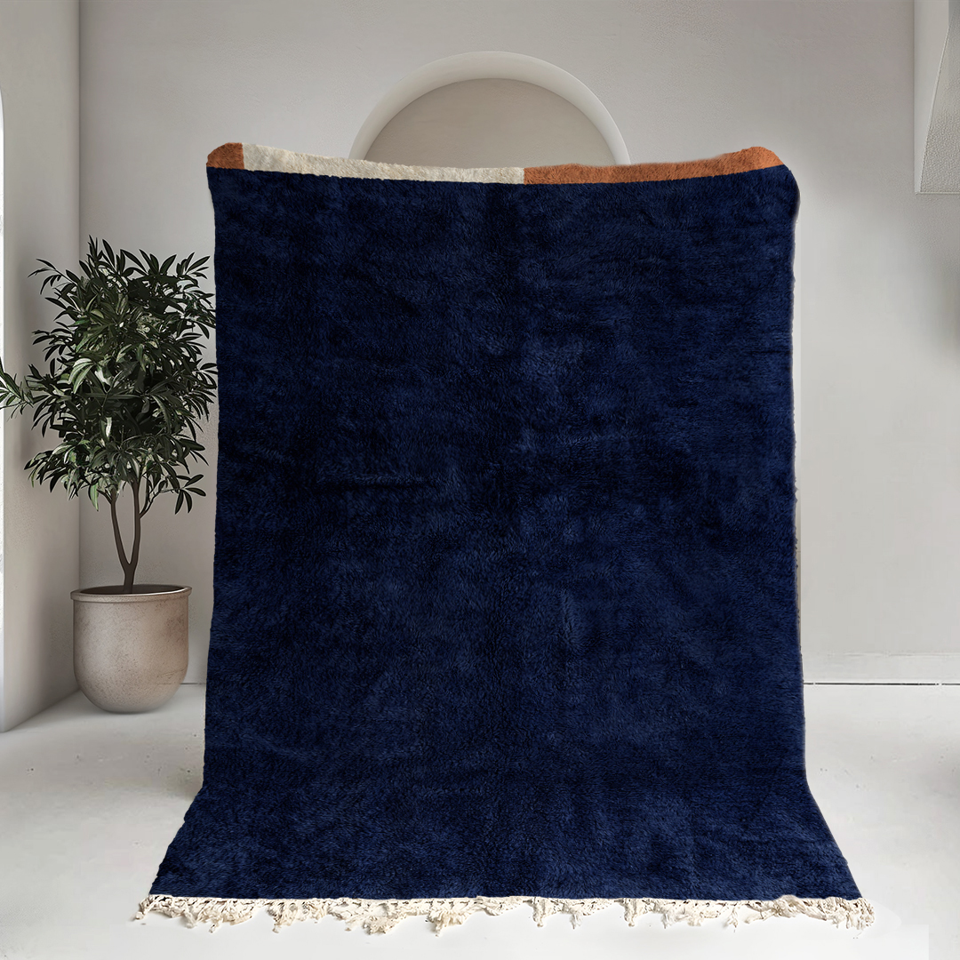 Moroccan custom rug from Beni Ourain, Wool, Blue