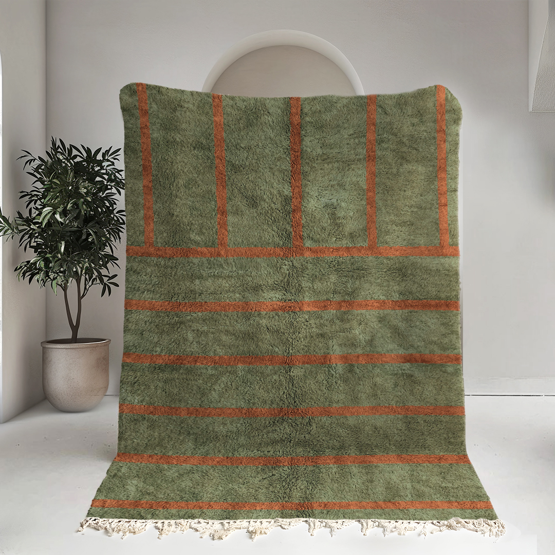 Moroccan custom rug from Beni Ourain, Wool, Green