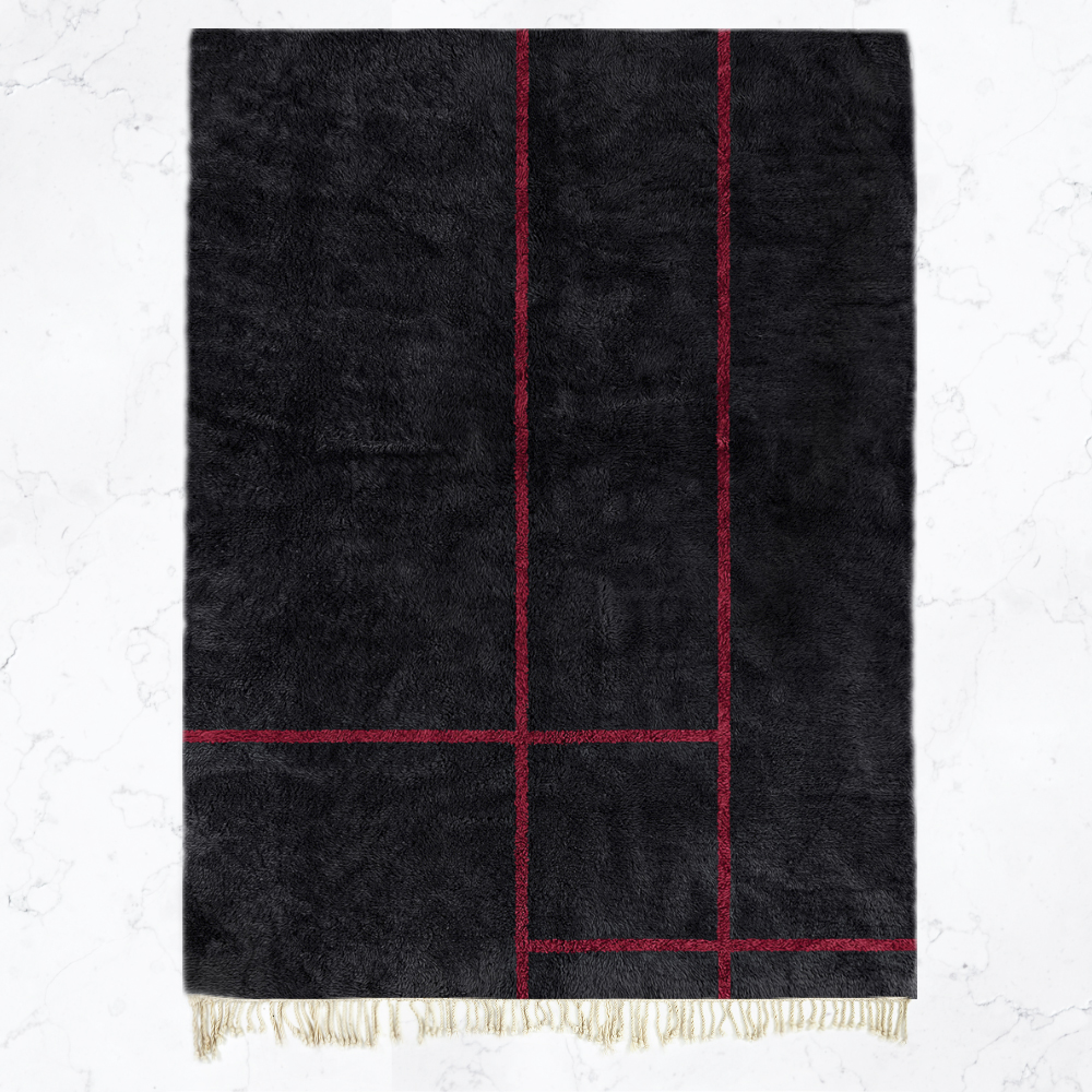 Moroccan custom rug from Beni Ourain, Wool, Black