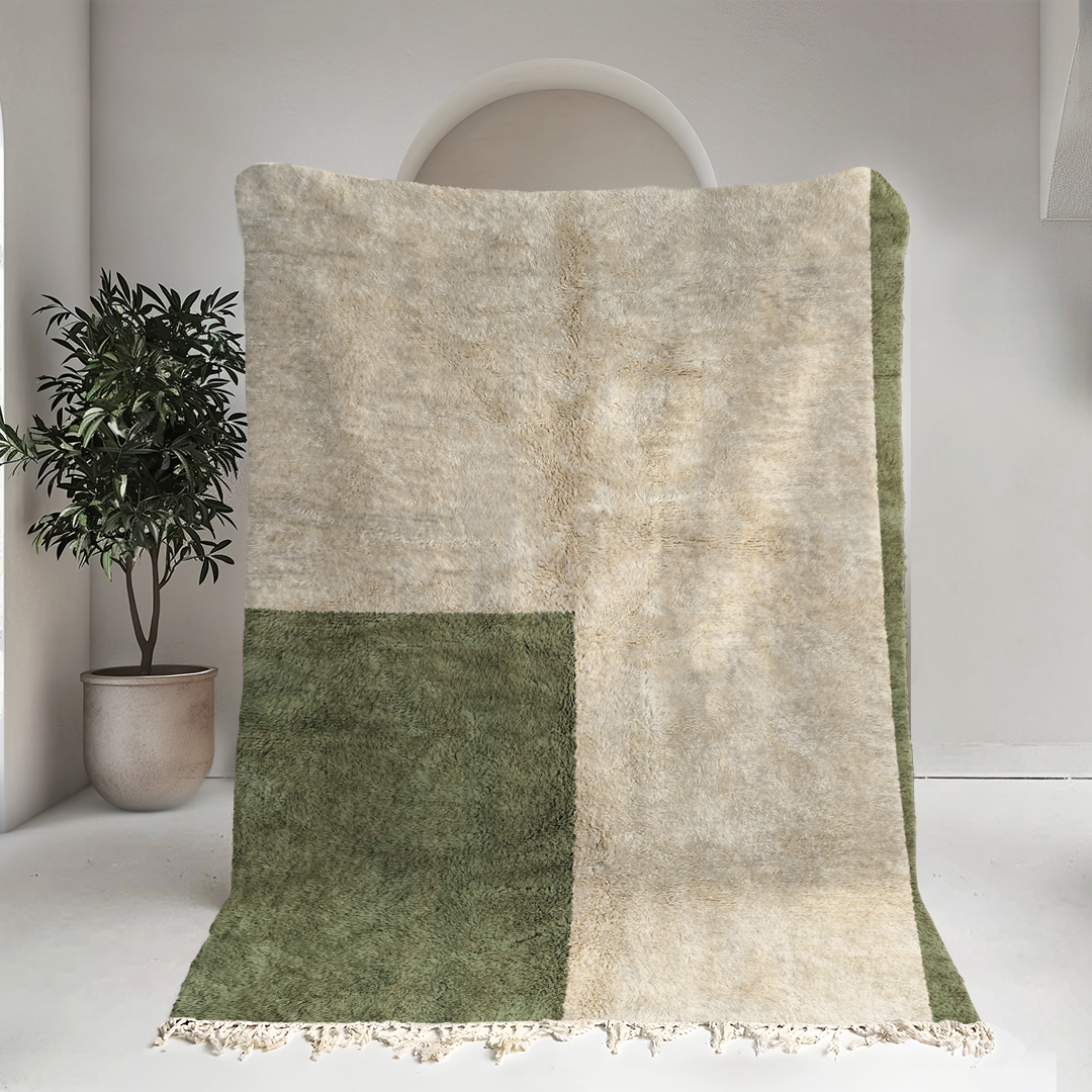 Moroccan custom rug from Beni Ourain, Wool, Green
