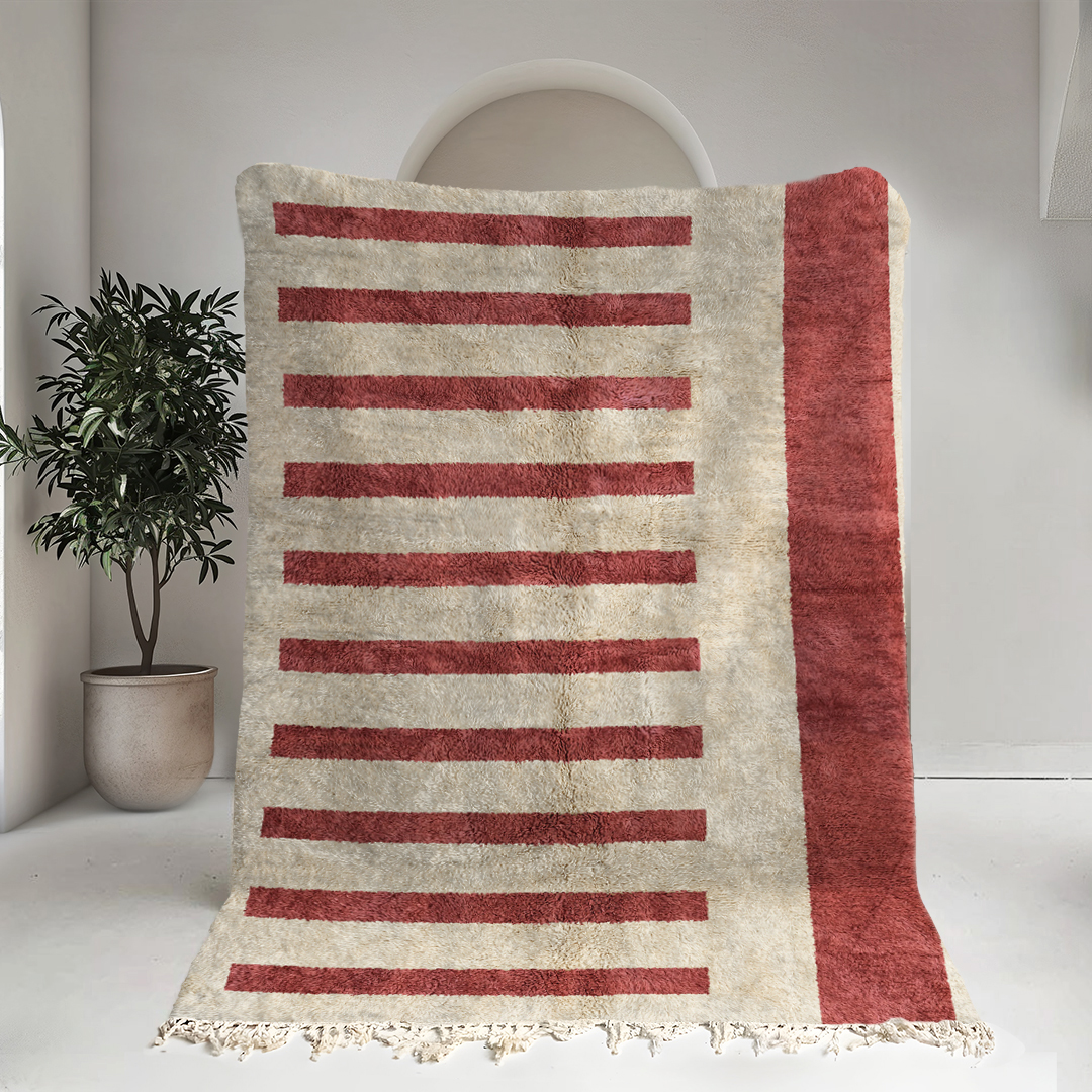 Moroccan custom rug from Beni Ourain, Wool, Red