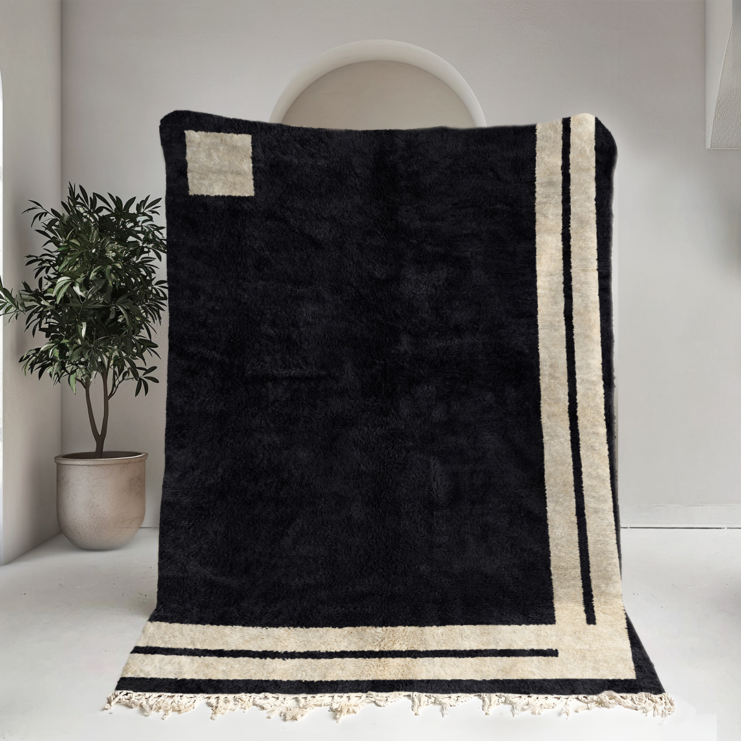 Moroccan custom rug from Beni Ourain, Wool, Black