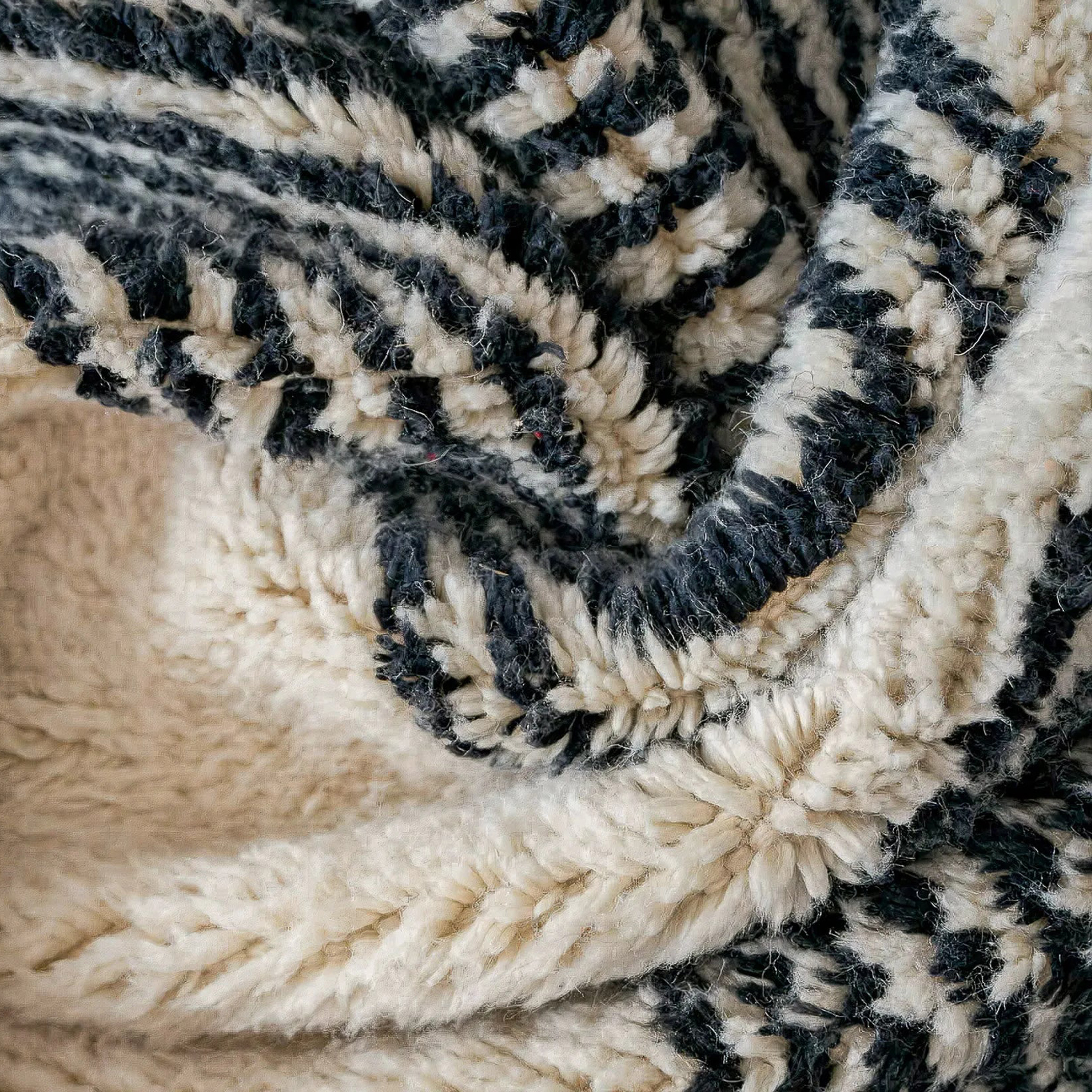 Moroccan custom rug from Beni Ourain, Wool, black and white