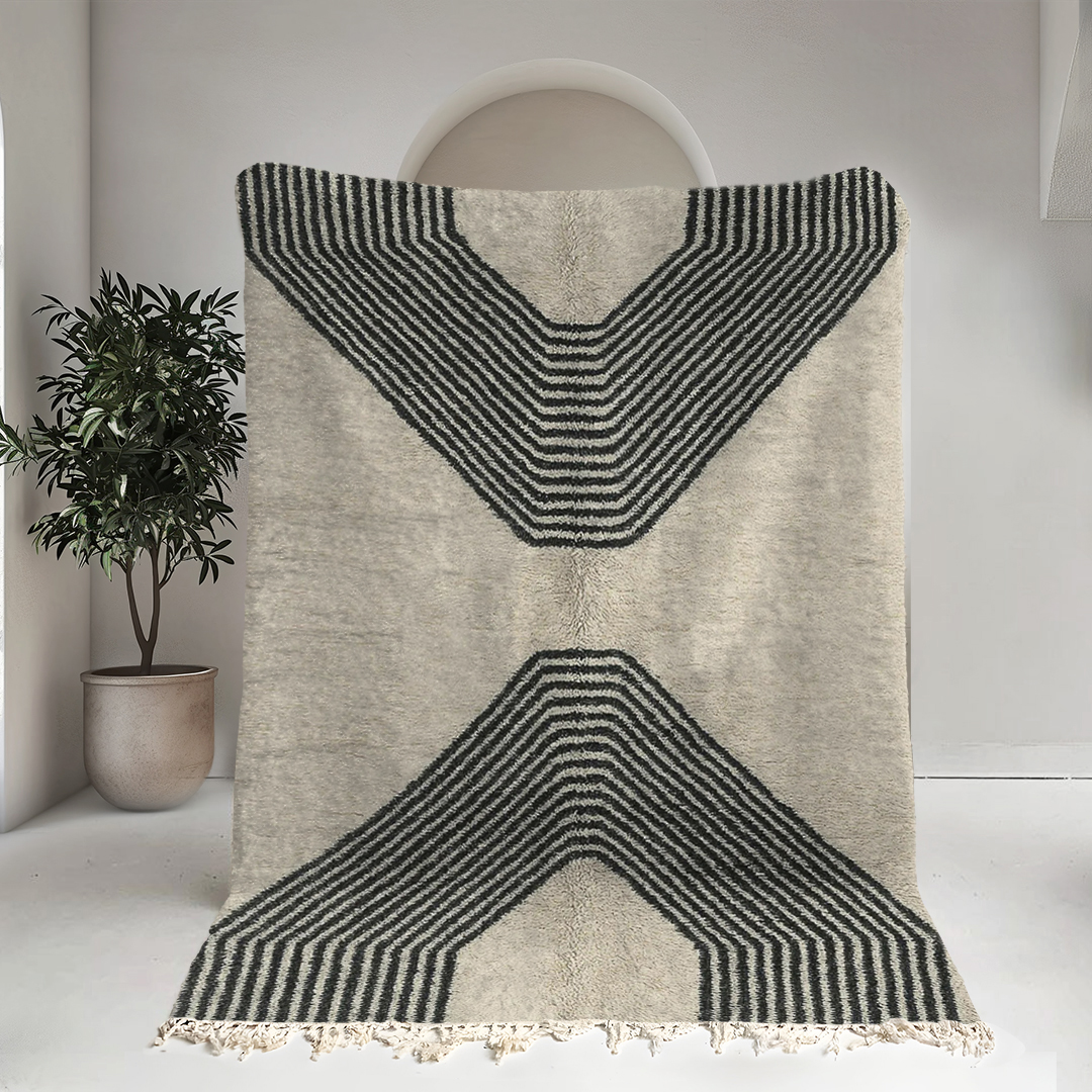 Moroccan custom rug from Beni Ourain, Wool, black and white