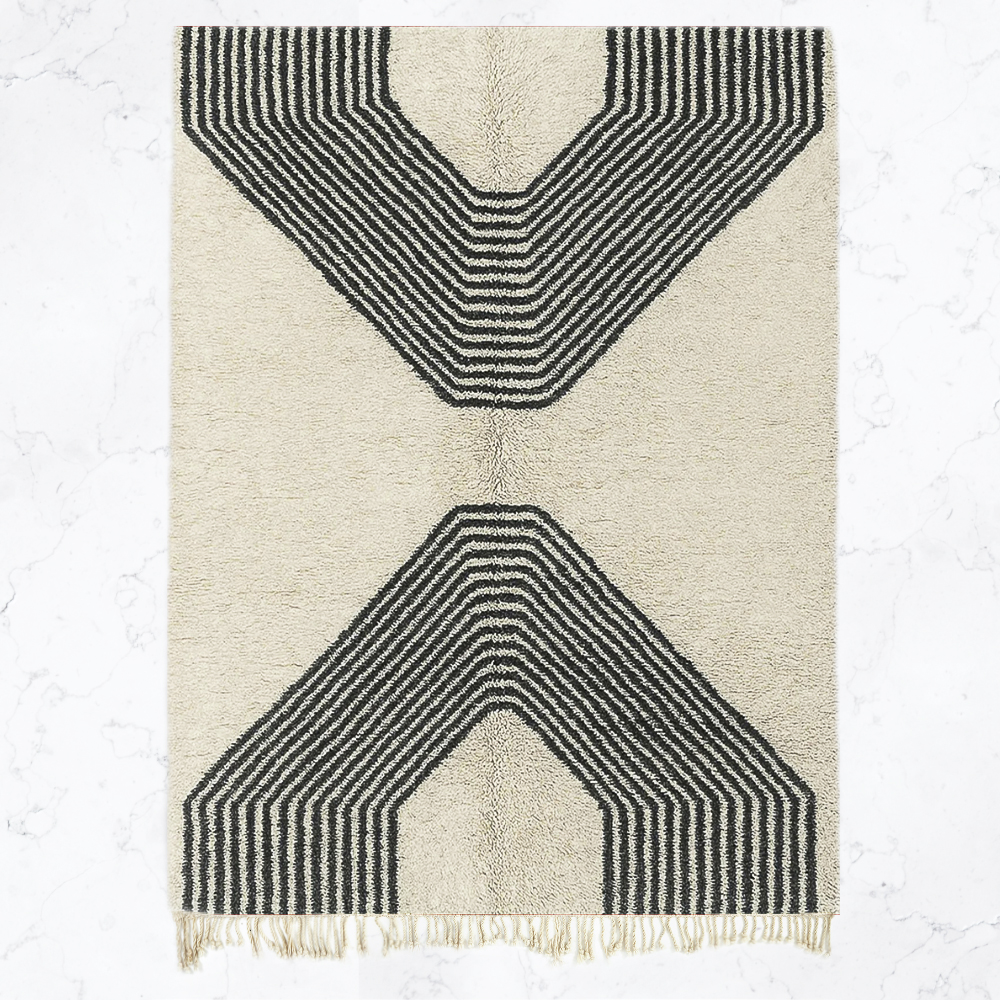 Moroccan custom rug from Beni Ourain, Wool, black and white