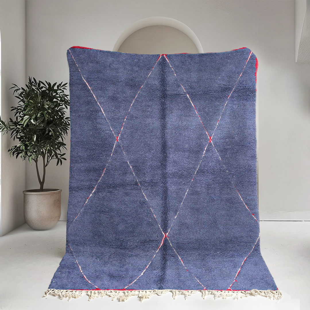 Moroccan custom rug from Beni Ourain, Wool and Thread, Blue