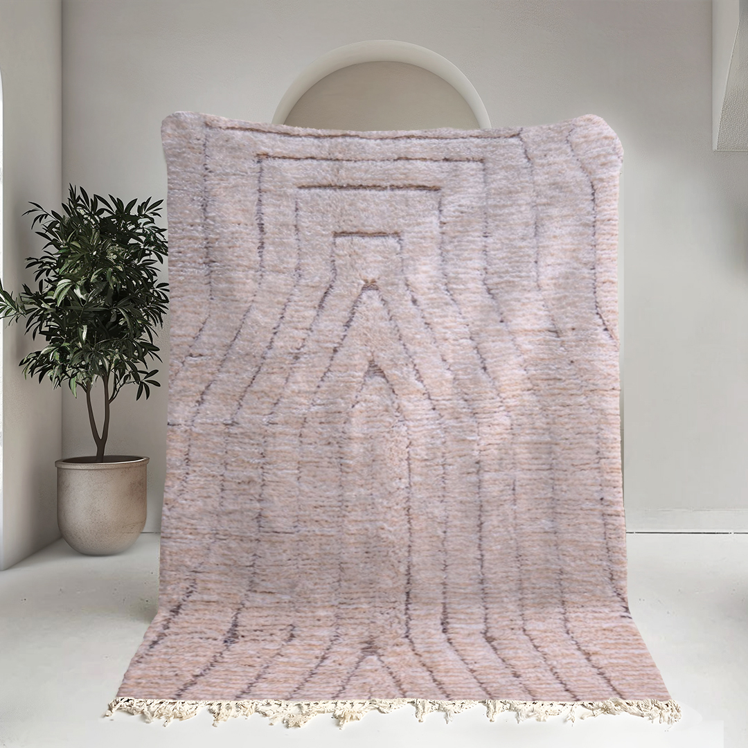 Moroccan custom rug from Beni Ourain, Wool and Thread, White