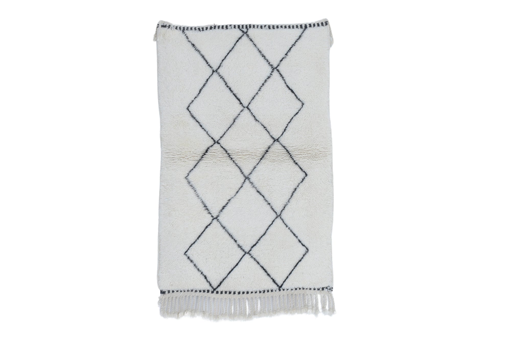 Moroccan custom rug from Beni Ourain, Wool and Thread, black and white