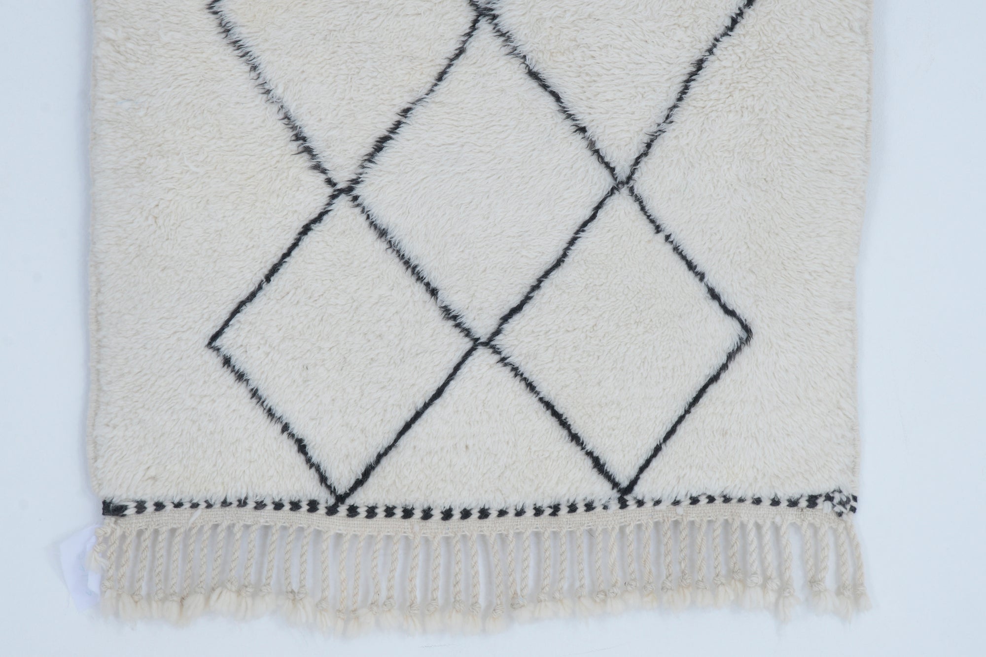 Moroccan custom rug from Beni Ourain, Wool and Thread, black and white