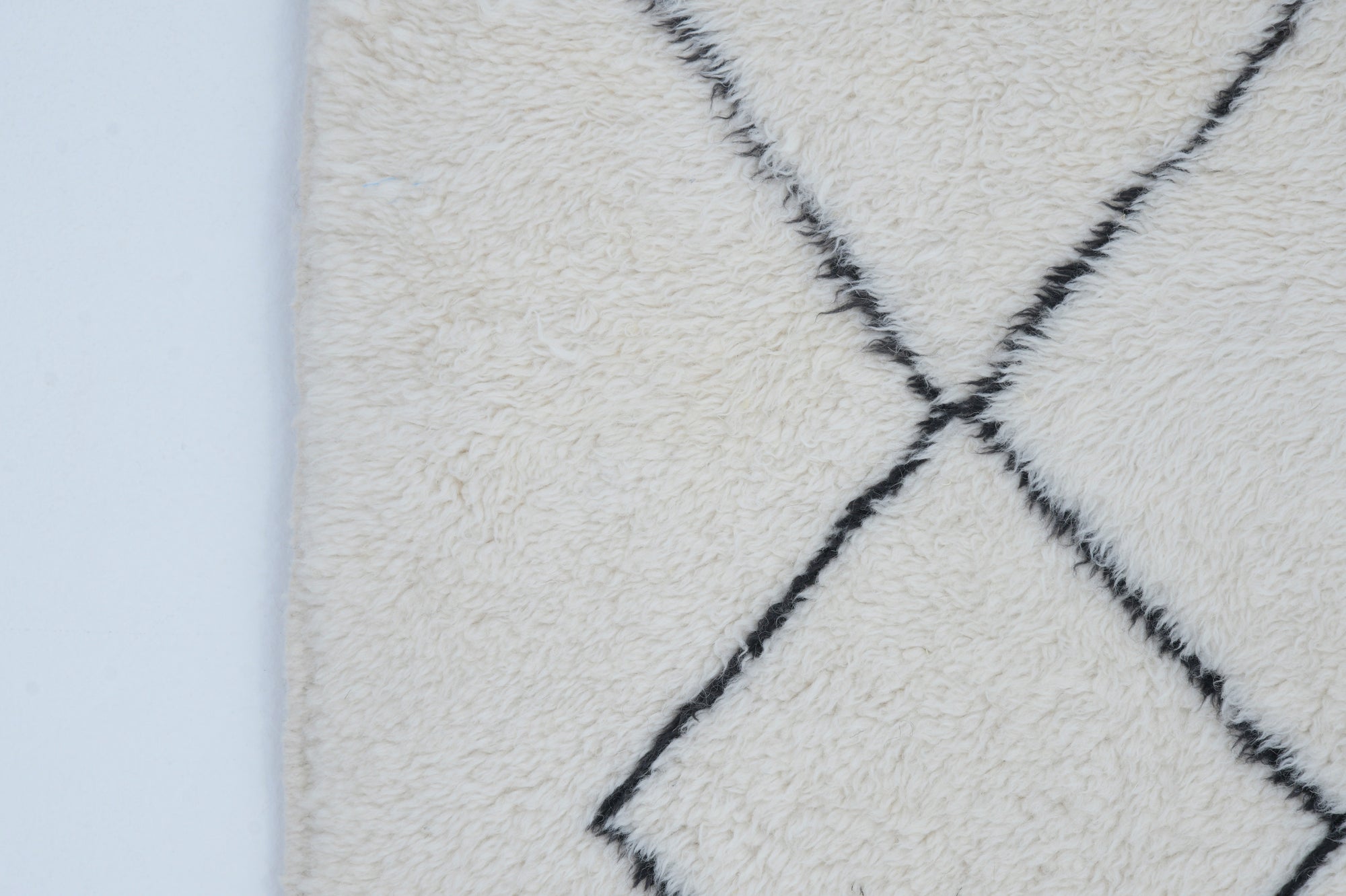 Moroccan custom rug from Beni Ourain, Wool and Thread, black and white