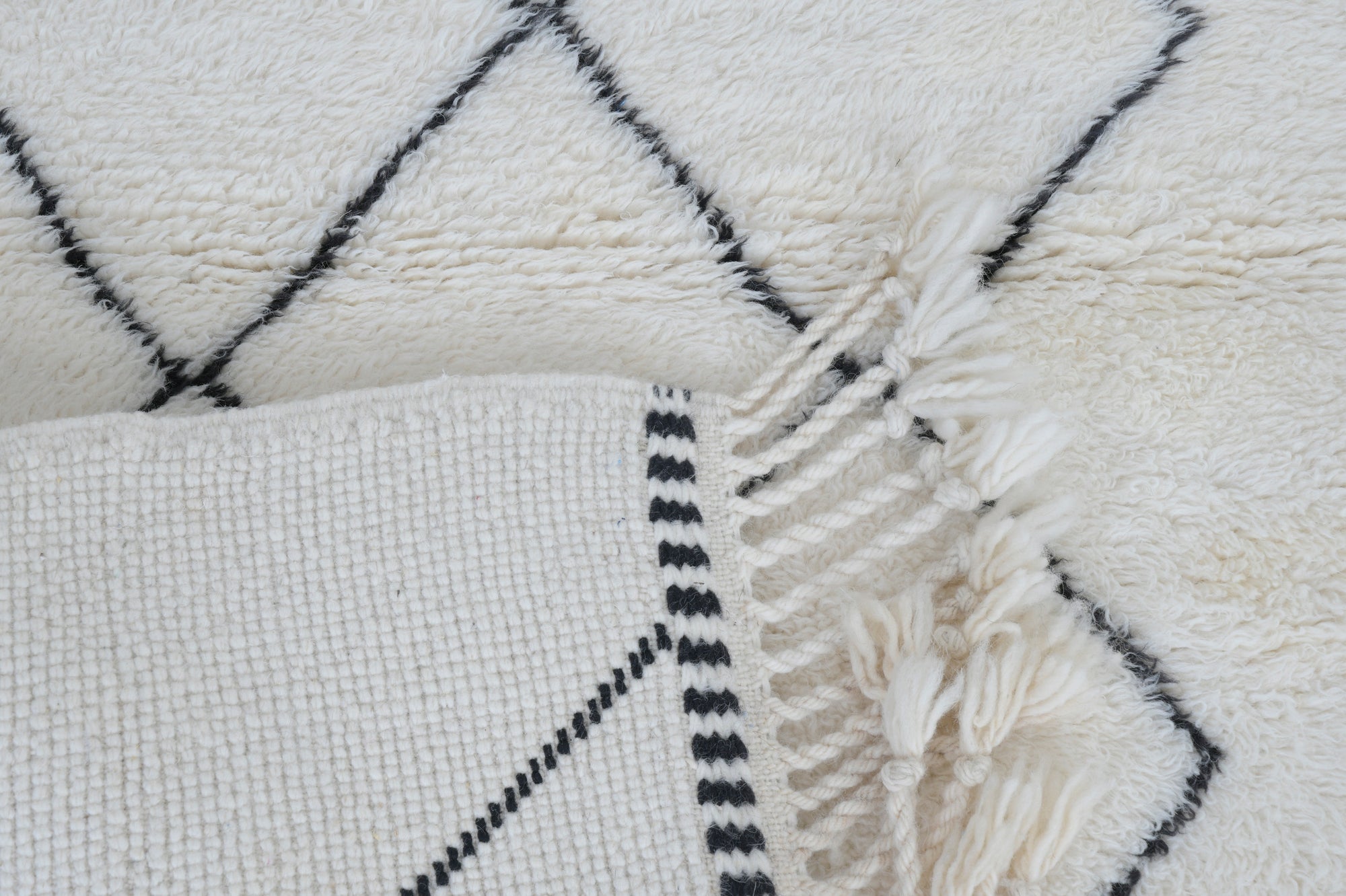 Moroccan custom rug from Beni Ourain, Wool and Thread, black and white