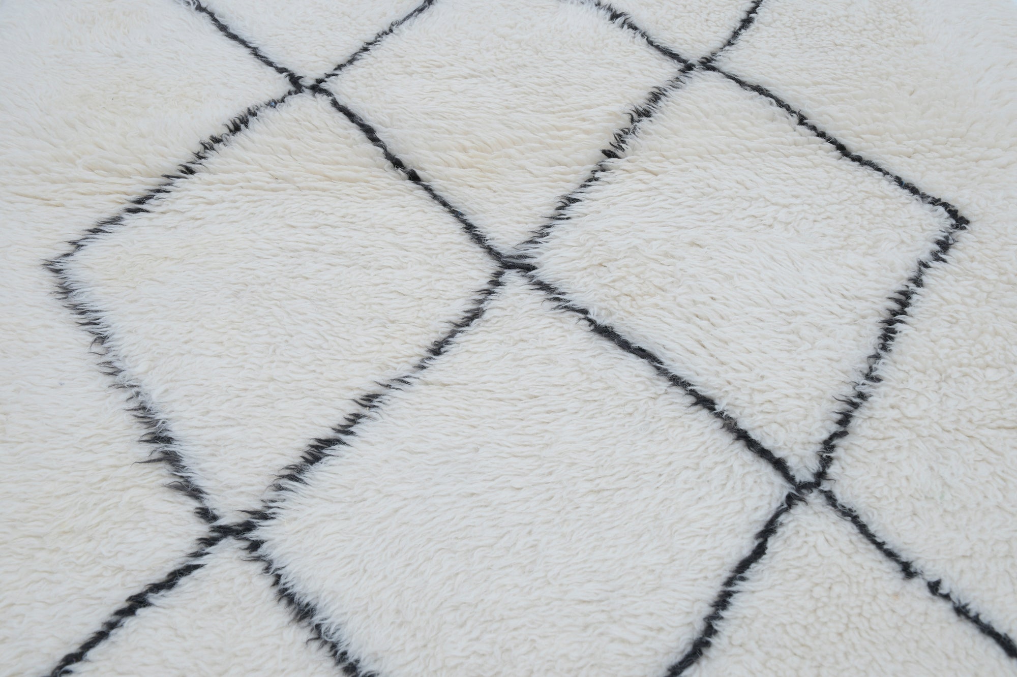 Moroccan custom rug from Beni Ourain, Wool and Thread, black and white