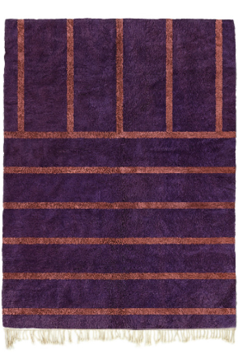 Purple Moroccan Abstract Rug Handwoven Using Beni Ourain Rug Wool with a Modern Art Rug for Living Room Design